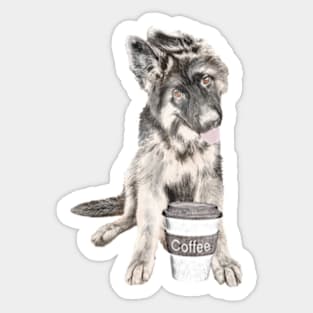 German Shepard With Coffee Cup Sticker